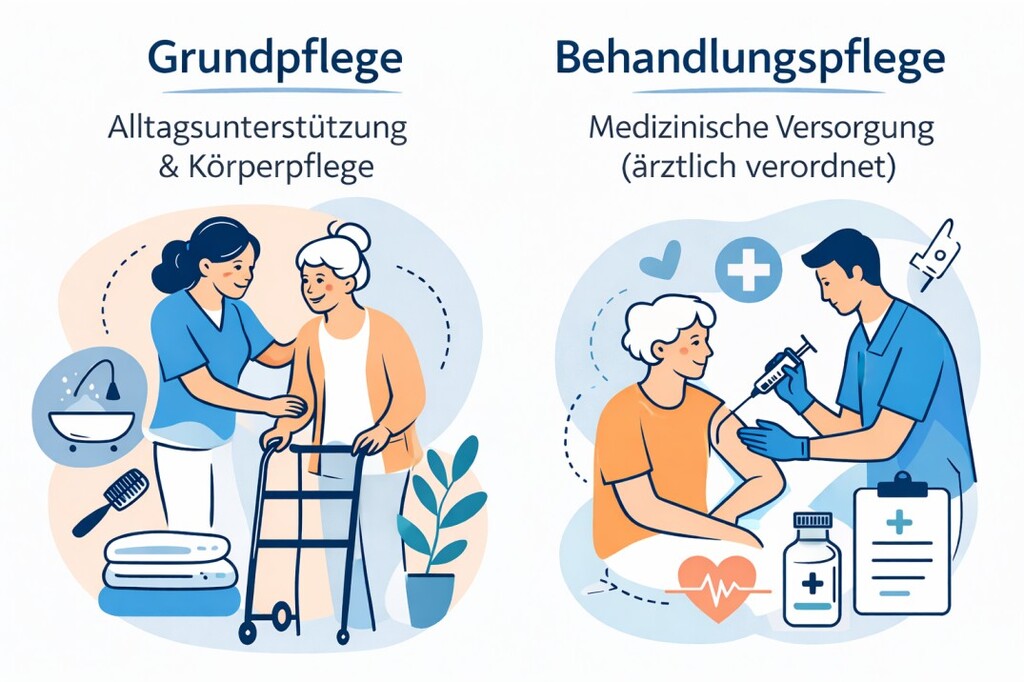 Grundpflege vs. Behandlungspflege in Berlin – Unterschied zwischen Alltagshilfe und medizinischer Versorgung