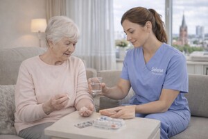 Medikamentengabe durch ambulanten Pflegedienst in Berlin-Marzahn bei Seniorin zu Hause